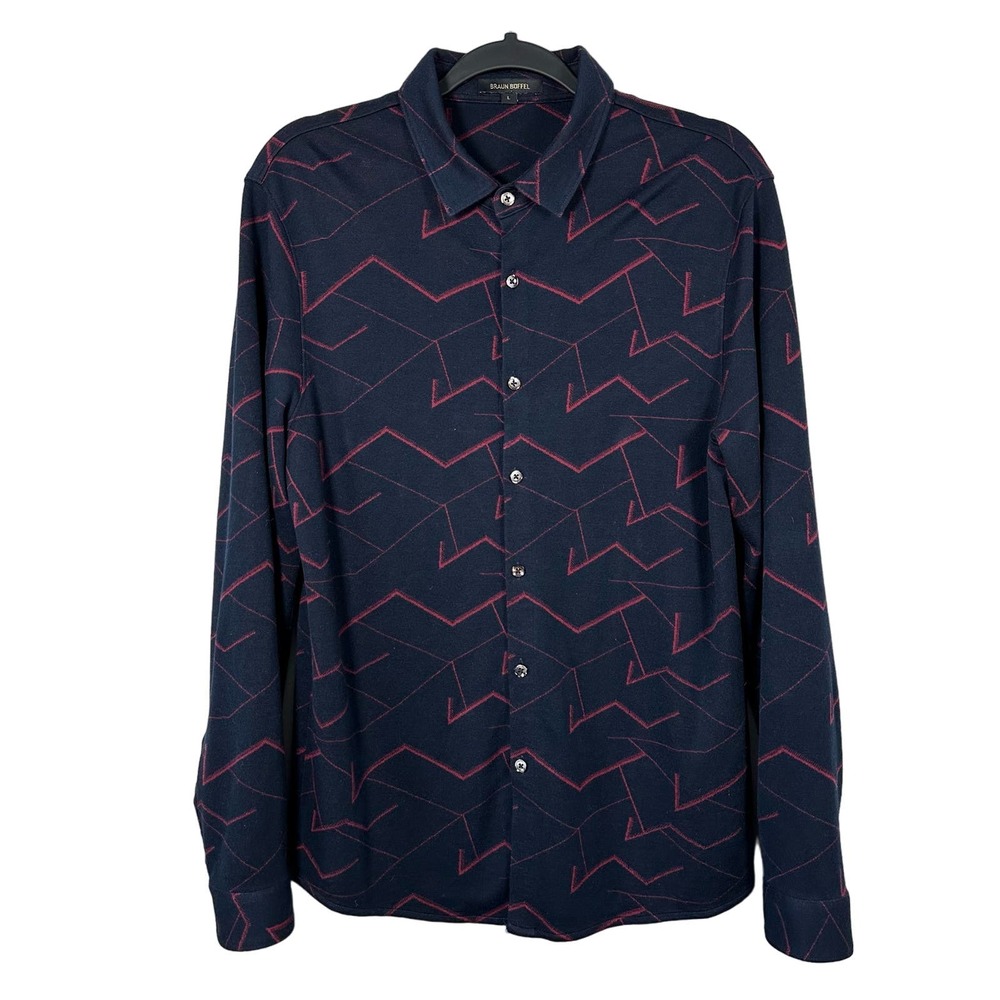 Braun Buffel Geometric Print Button Down Long Sleeve Shirt, Size L